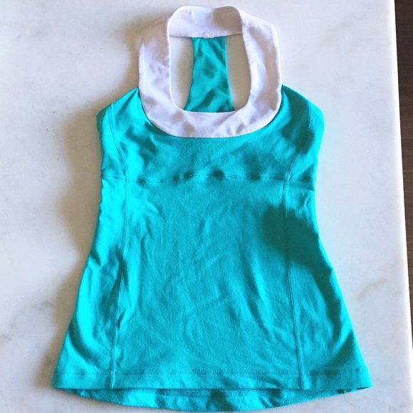 Lululemon scoop neck tank top (lagoon), mint green & white Luon - Picture 1 of 8